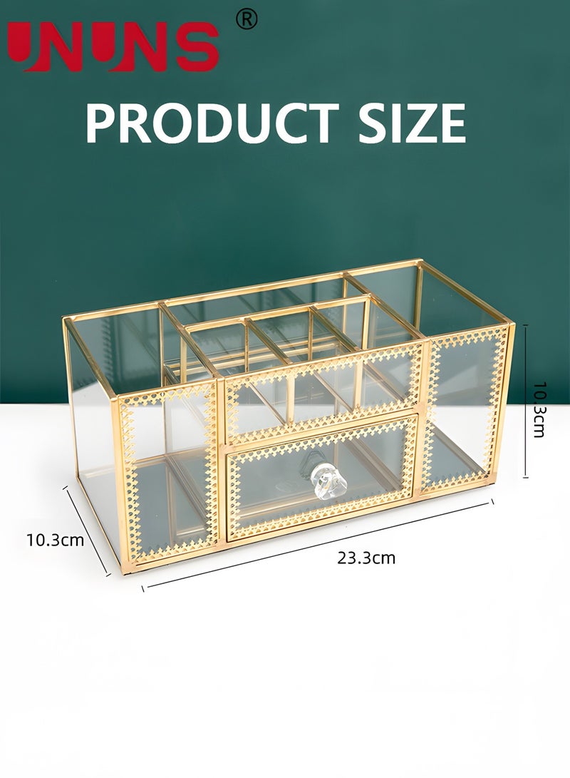 Golden Lace Makeup Organizer-Perfume Cosmetic Holder-Makeup Brush Holder-Jewelry Organizer Makeup Display Organizer,Multifunctional Cosmetic Storage For Bedroom,Dresser,Countertop