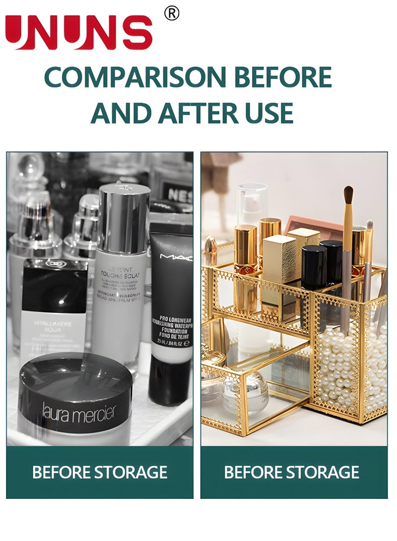 Golden Lace Makeup Organizer-Perfume Cosmetic Holder-Makeup Brush Holder-Jewelry Organizer Makeup Display Organizer,Multifunctional Cosmetic Storage For Bedroom,Dresser,Countertop