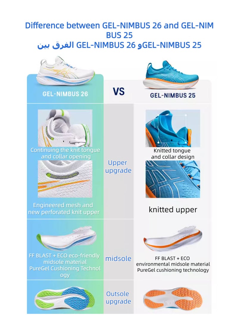 Unisex Gel-Nimbus 26 Outdoor Running Sneakers White/Yellow/Blue