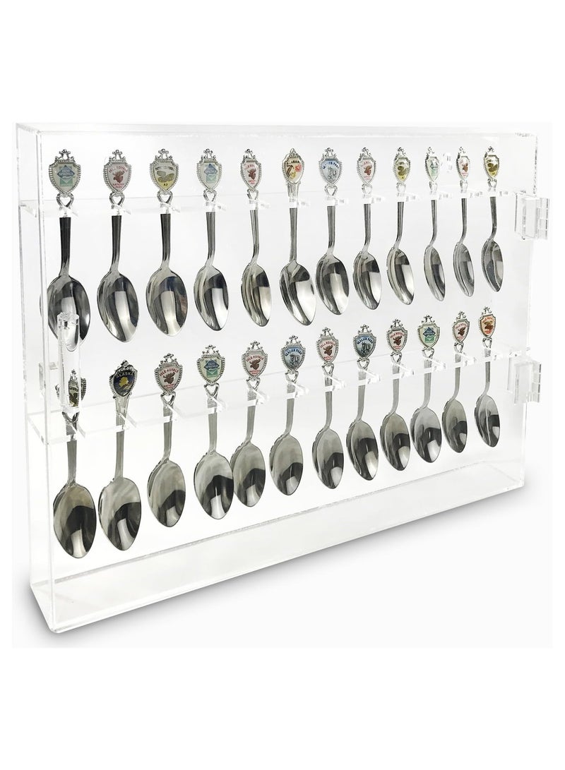 Premium Acrylic Souvenir Spoon Display Case, Wall Mountable Spoon Collections Organizer Storage Holder, Tea Spoon Storage Display Box, 13 7/8”W x 1 3/4”D x 10 7/8