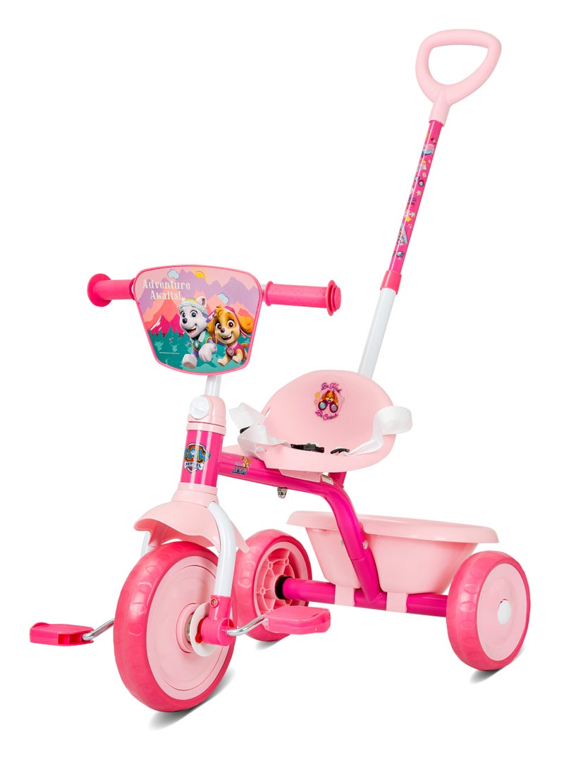 Spartan Paw Patrol Girls Tricycle with Pushbar - Ergonomic Seat l Free-Wheel Pedal l 3-Point Safety Belt l Adjustable Handlebar l Detachable Push Bar l Comfortable & Safe Ride for Kids l Toddler Trike