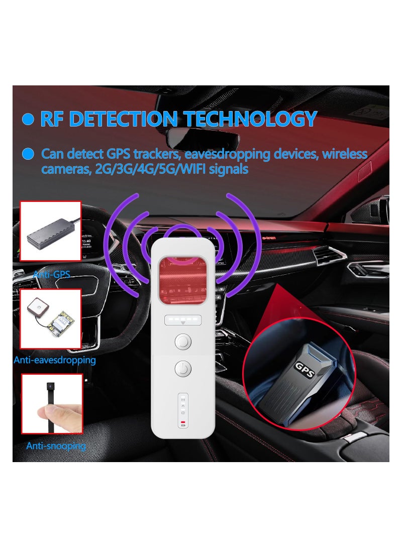 1PCS Hidden Camera Detectors Anti Spy Detector Tracker Detector Infrared Camera Scanner Bug Detector Listening Device Detector RF Signal Scanner Device for Cars Indoor Outroom (White)