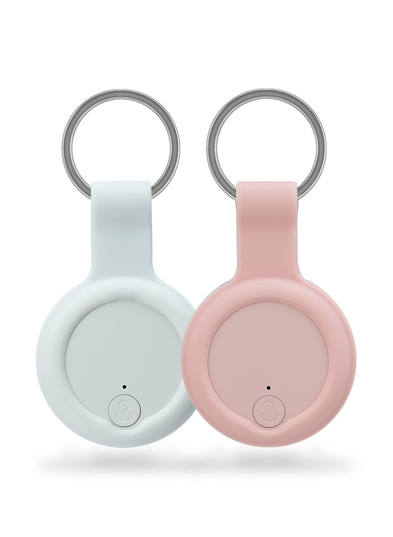 2 Pack Bluetooth Key Finder Locator, Mini Anti Lost Item Finder Tag Key Tracker Alarm For Pet, Key, Wallet, Luggage, Compatible With Ios And Android, Incl Silicone Protective Cases (White and Pink)