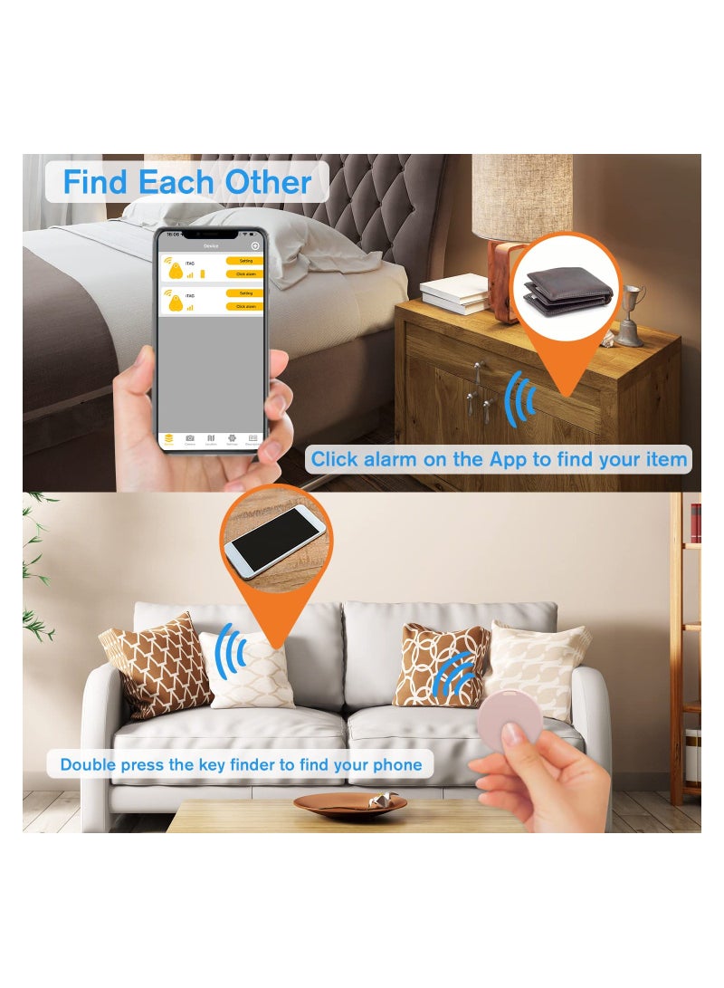 2 Pack Bluetooth Key Finder Locator, Mini Anti Lost Item Finder Tag Key Tracker Alarm For Pet, Key, Wallet, Luggage, Compatible With Ios And Android, Incl Silicone Protective Cases (White and Pink)