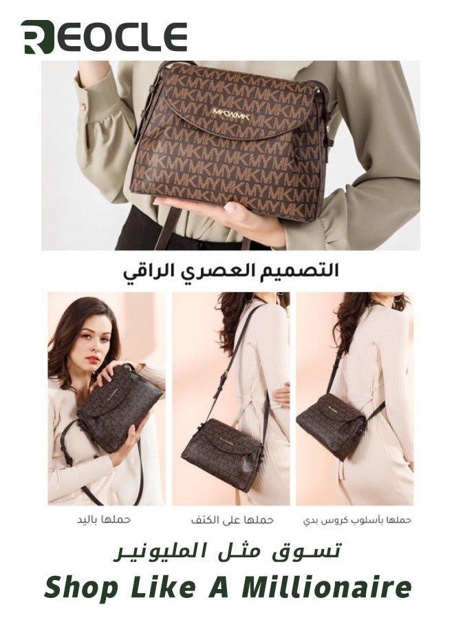 Lady Luxury Retro Letter Diagonal Shoulder Bag PU Leather Span Bag Large Capacity Fashionable and Versatile Crossbody Bag