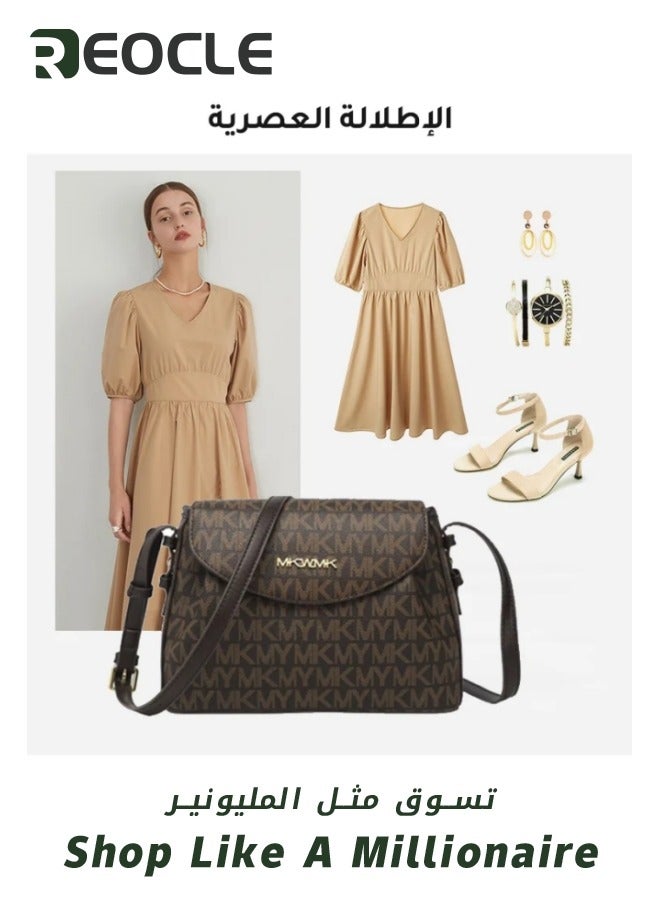 Lady Luxury Retro Letter Diagonal Shoulder Bag PU Leather Span Bag Large Capacity Fashionable and Versatile Crossbody Bag