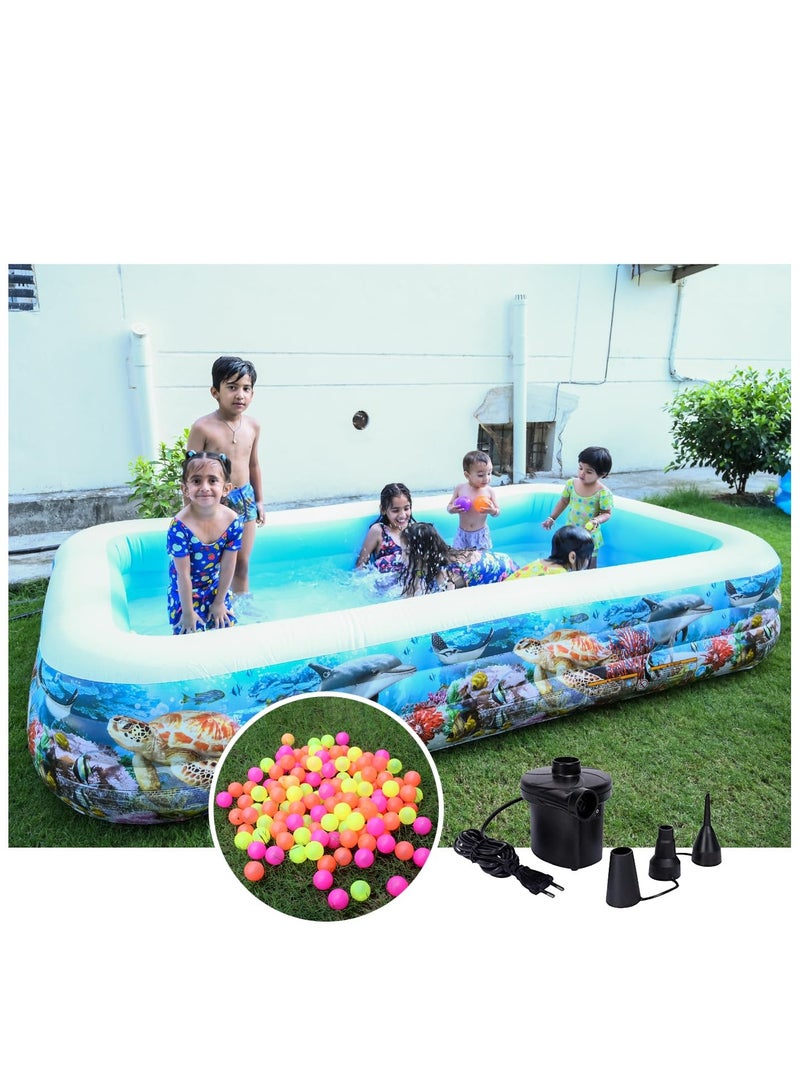 Full Sized Family Lounge Pool for Kids Adults Indoor Outdoor Inflatable Blow Up Swimming Pool Water Pool Bath Tub with Pool Balls and Electric Air Pump Printed 10 Feet Swimming Tub