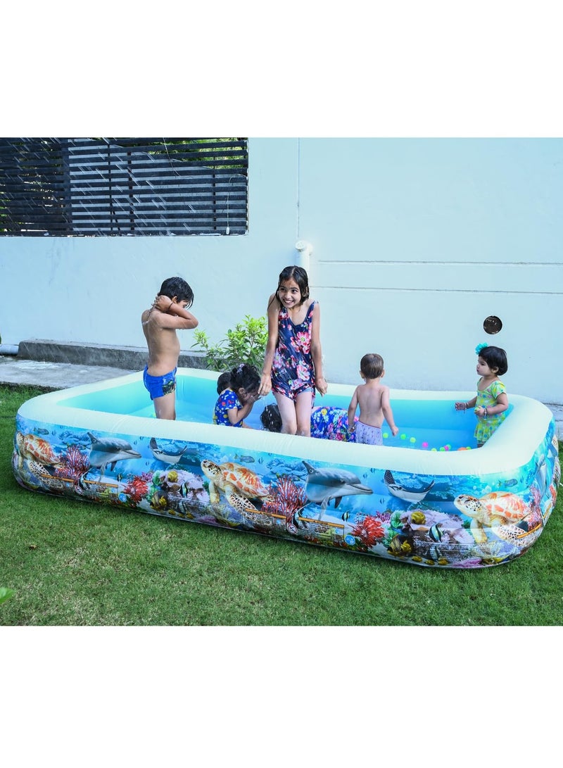 Full Sized Family Lounge Pool for Kids Adults Indoor Outdoor Inflatable Blow Up Swimming Pool Water Pool Bath Tub with Pool Balls and Electric Air Pump Printed 10 Feet Swimming Tub