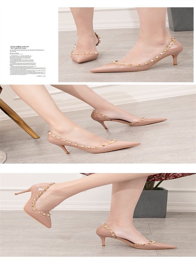 Fashionable Side Hollowed Out High Heels Beige