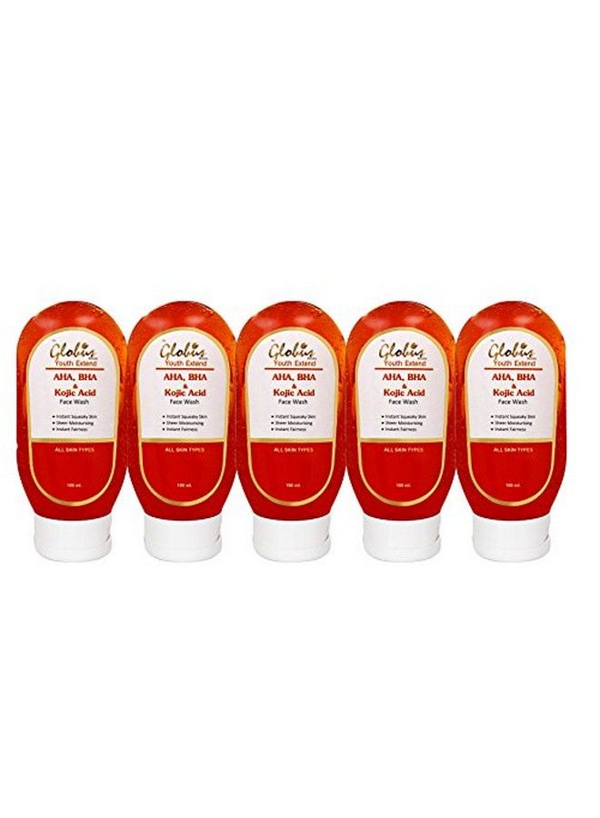 Globus Youth Extended Exfoliating Face Wash Cleanser With Aha Bha And Kojic Acid 100 Ml (Pack Of 5)