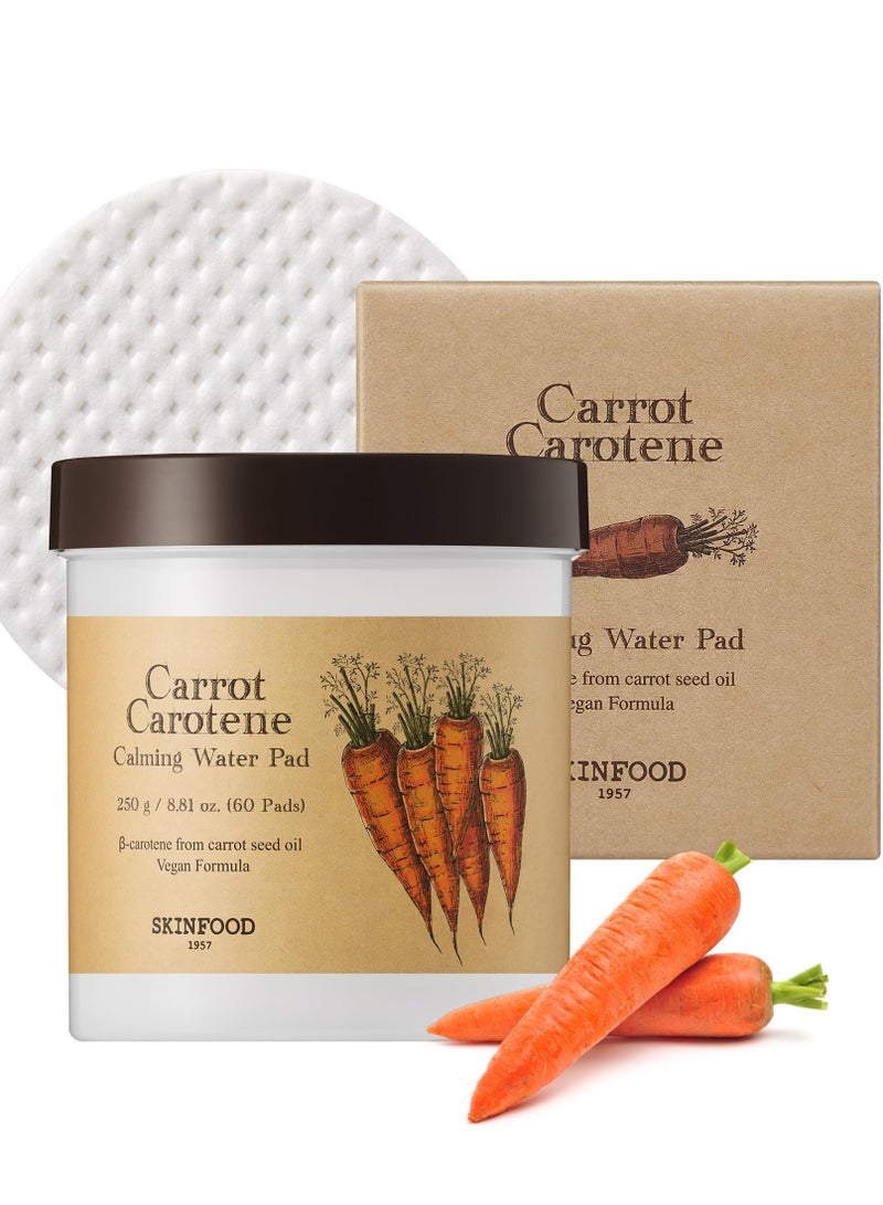 Skinfood Carrot Carotene Calming Water Pad 250G, 60 Sheets ,Redness Relief Soothing Facial Toner Pads For Sensitive Skin Cruelty Free