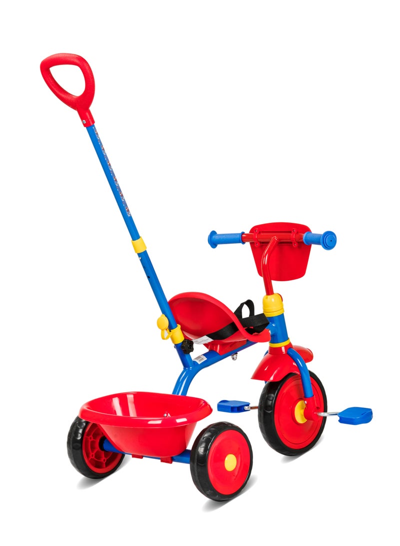 Spartan Marvel Spiderman Tricycle with Pushbar - Ergonomic Seat l Free-Wheel Pedal l 3-Point Safety Belt l Adjustable Handlebar l Detachable Push Bar l Comfortable & Safe Ride for Kids l Toddler Trike