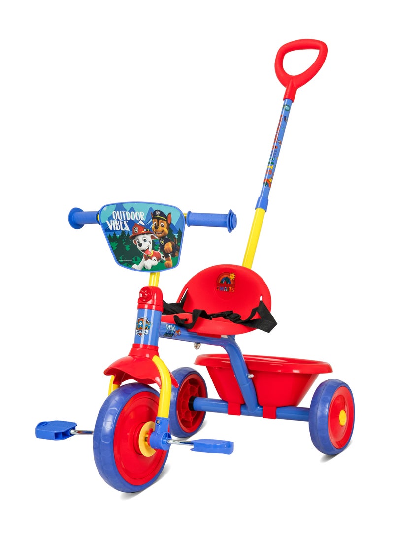 Spartan Paw Patrol Boys Tricycle with Pushbar - Ergonomic Seat l Free-Wheel Pedal l 3-Point Safety Belt l Adjustable Handlebar l Detachable Push Bar l Comfortable & Safe Ride for Kids l Toddler Trike