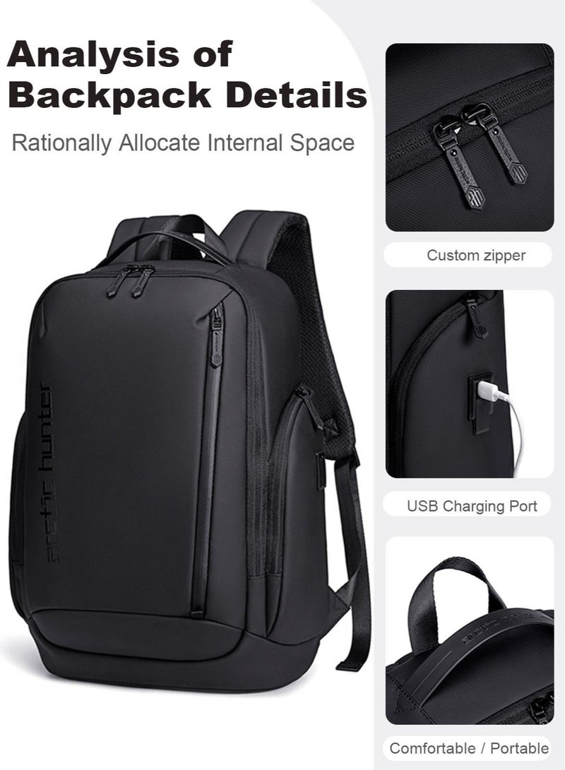 Casual Laptop Backpack, Durable Water Resistant Business Travel Bag with Laptop Compartment for College Student Commuter, Black