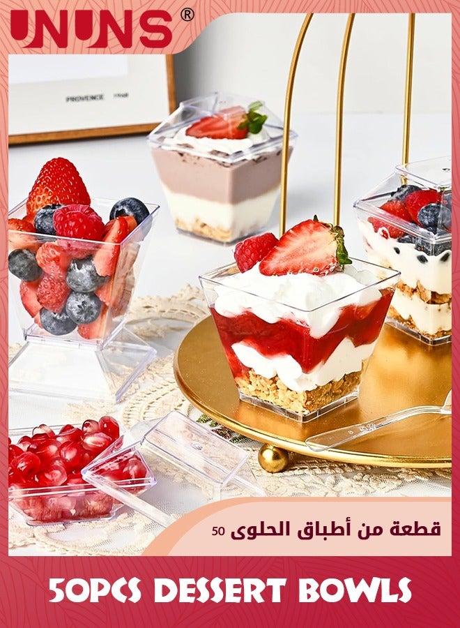 Set Of 50 Dessert Cups With Lids And Spoons,60ml Clear Dessert Cups For Parties Yogurt,Fruit,Ice Cream Serve Appetizer