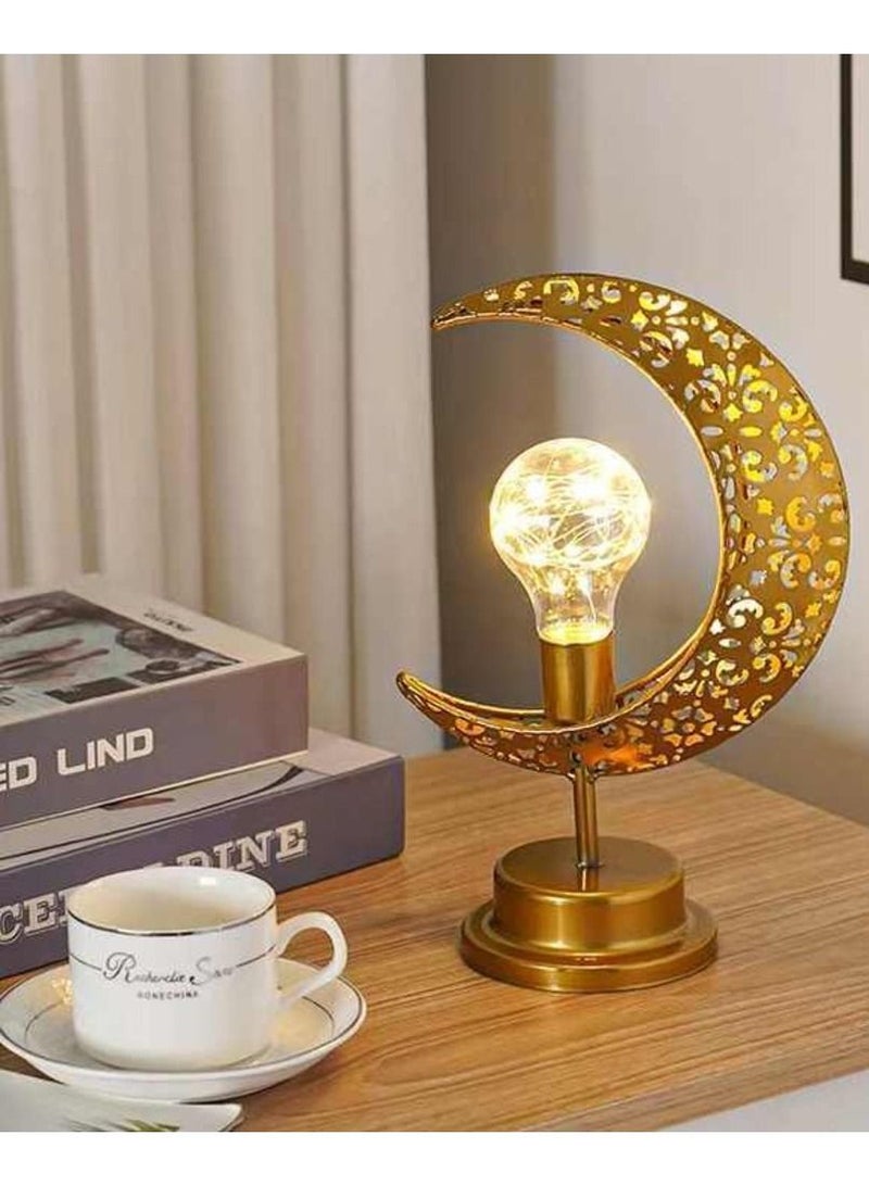 Golden Table Lamp Bulb Suitable For Living Room, Bedroom And Outdoor Perfect Festive Gift For Home Decoration In Ramadan, Eid, Birthdays, Weddings, Housewarming Battery Operated