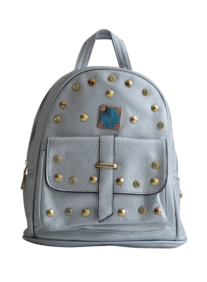 Split Leather Backpack Silver