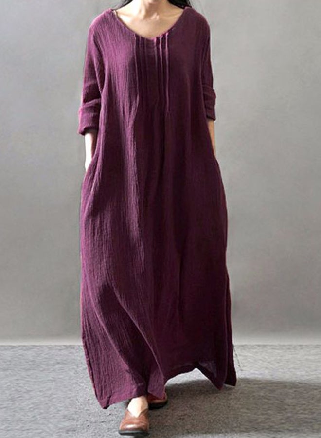 Solid V-Neck Maxi Dress Purple