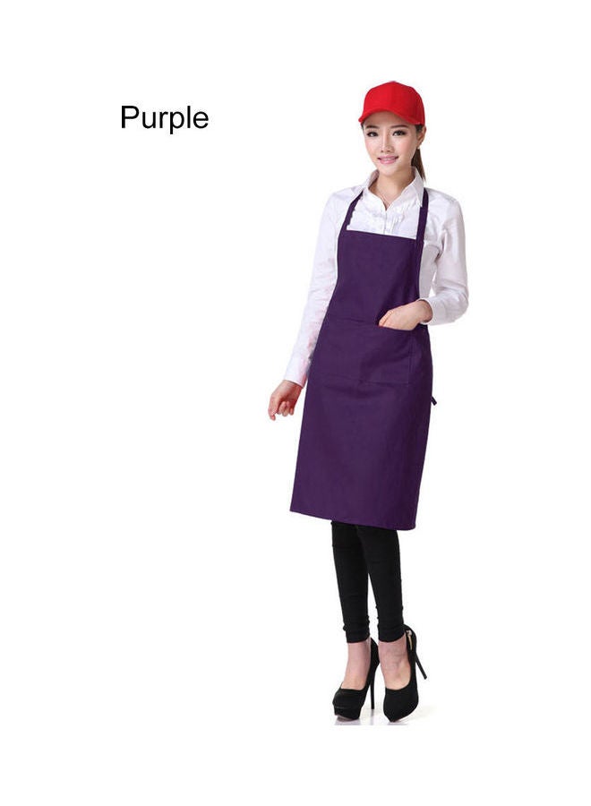 Solid Colour Back Self-Tie Kitchen Restaurant Cooking Bib Apron With Pocket Purple