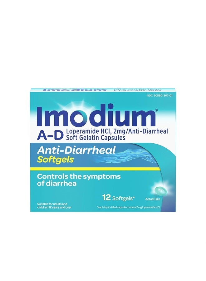 A-D Anti-Diarrheal Medicine Softgels, 2 mg Loperamide Hydrochloride, 12 ct