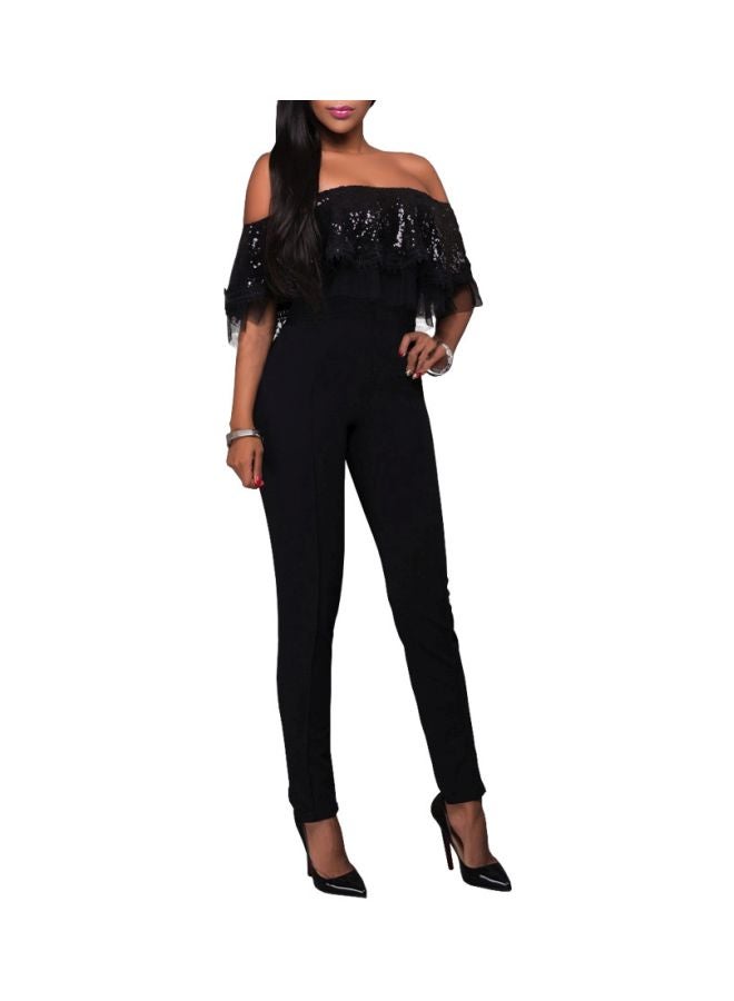 Off-Shoulder Sequin Jumpsuit Black