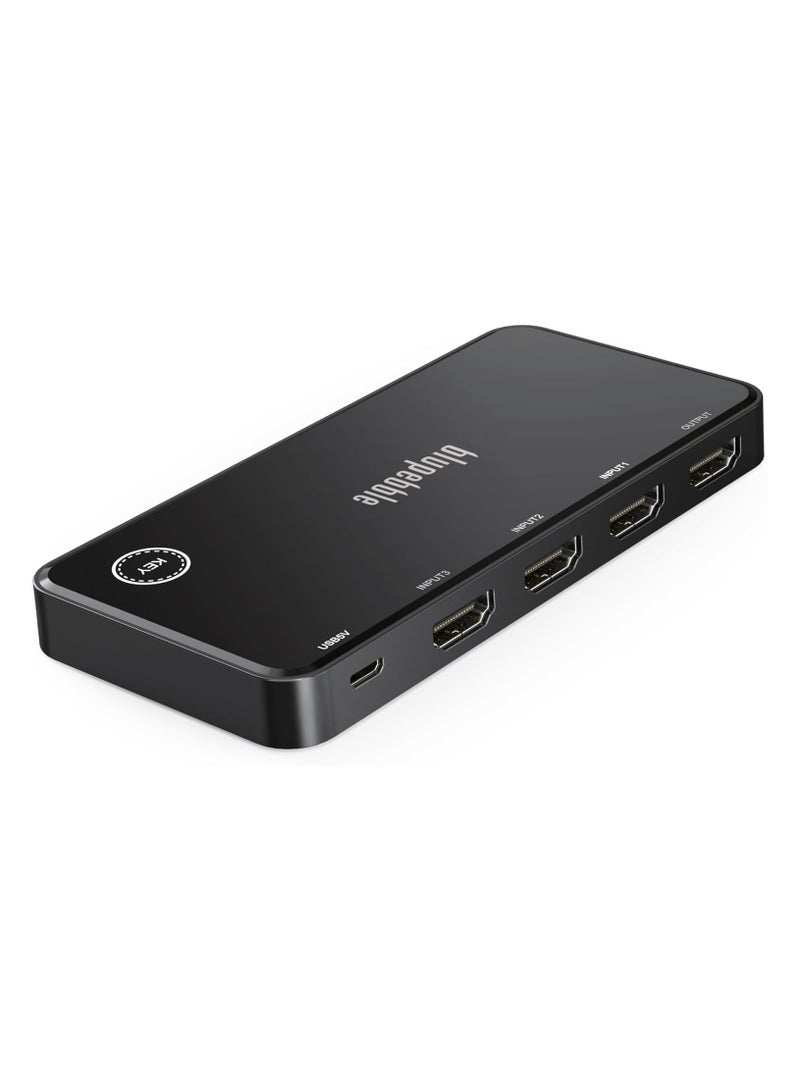 Blupebbe HDMI Switch 4K 30Hz 3 IN 1 OUT, Easy Switch HDMI Splitter Support 4K, HDR, 3D, HDCP Compatible for TV Box, PS5,PS4, Laptop, PC HDTV Projector, Display Monitor etc