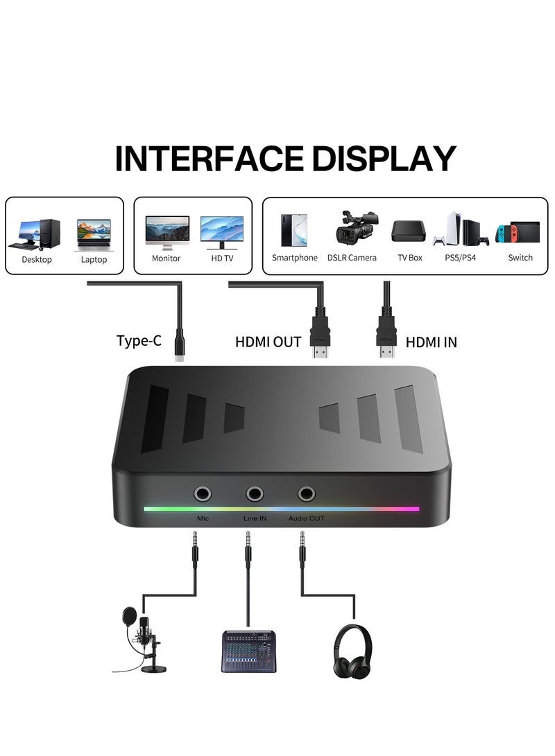 Card 4K@60Hz 1080p@240Hz 4K@30Hz 1080p@120Hz Pass Through Capture Card for Streaming and Gaming USB3.0 Video Capture Card for Xbox x s One, PS5 4 Switch Windows Mac HDR 10 and VRR Support