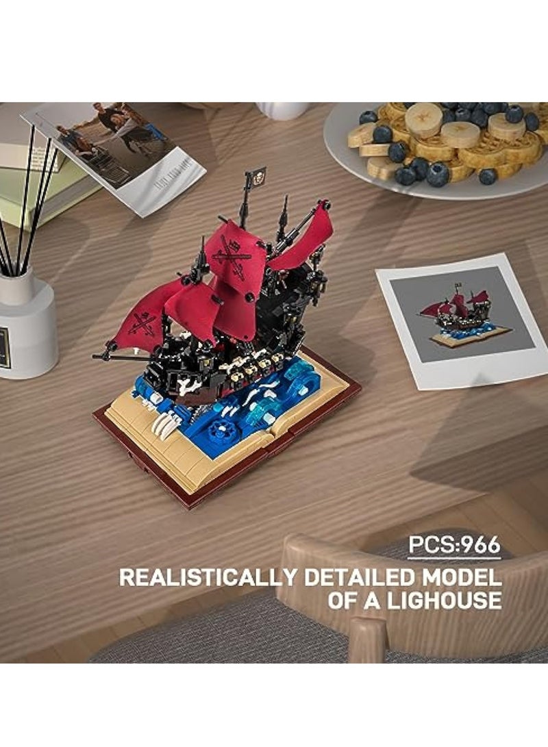 Queen Anne's Revenge Ship Grimoire Book Building Blocks Toy Set, Buildable Toy, Collectible, Gift for Adults and Kids (966 PCS)