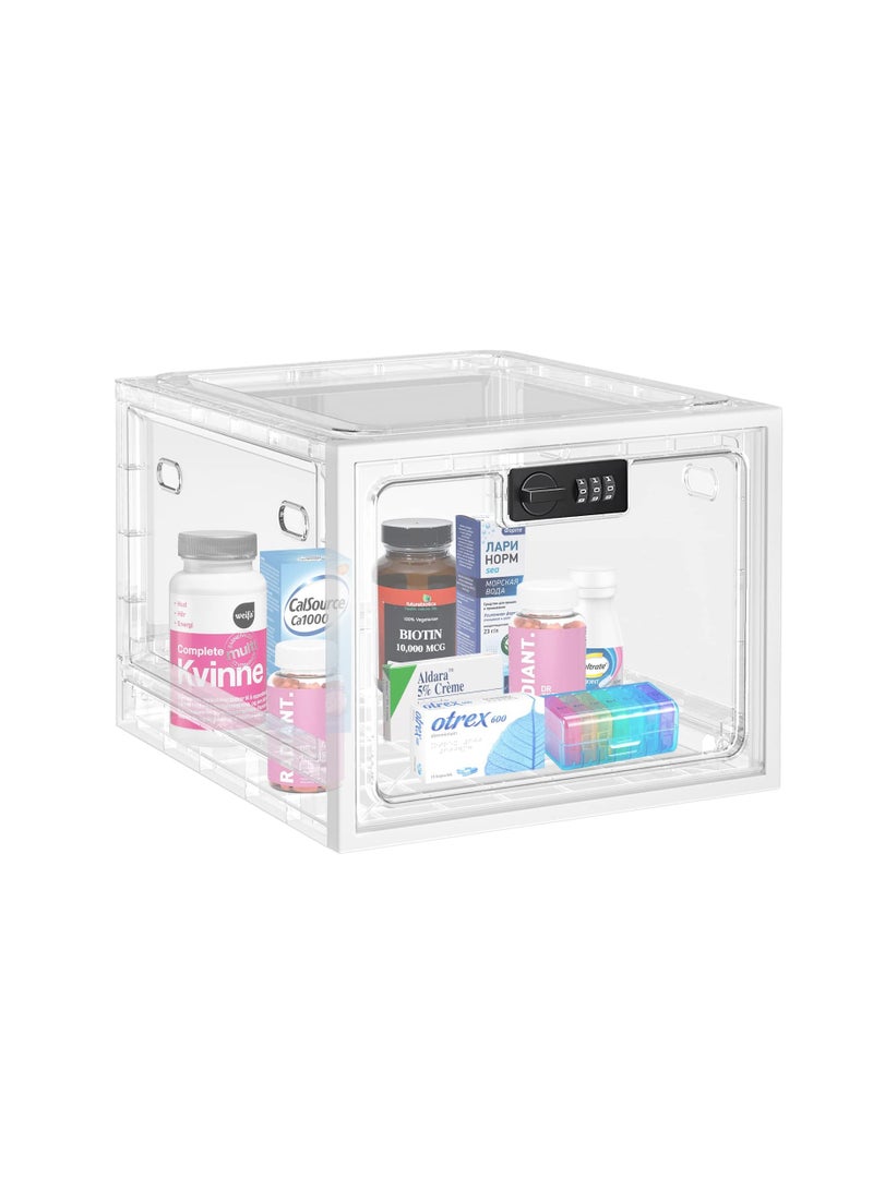 Clear Medication Lock Box, Lockable Storage Box for Safe Medicine Storage, Refrigerator Food Snack Locking Box iPad Phone Lock Box for School Office and Kitchen Home Safety