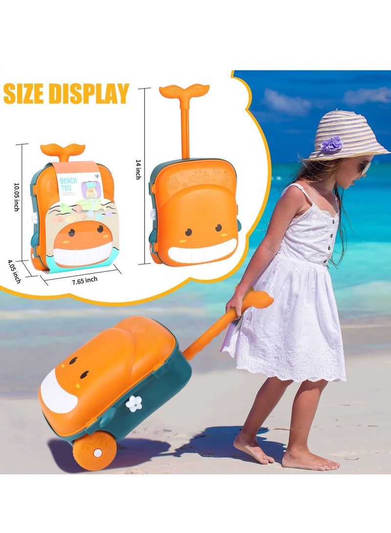 Kids Beach Sand Toys, Beach Sandbox Toy Set with Water Wheel , Sand Bucket, Watering Can, Shovel Tool Kits in Waterproof Bag for Kids Toddlers Girls Boys(Orange）