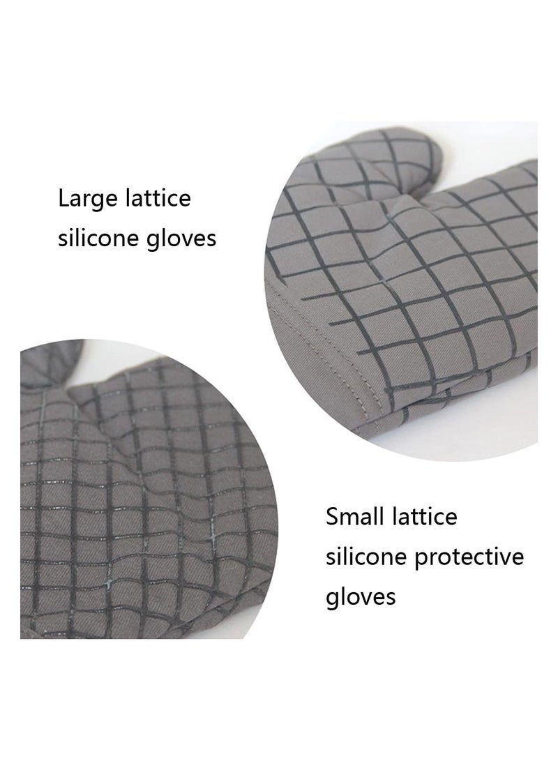 Oven Mitts and Pot Holders Sets, 550°F High Heat Resistant Oven Mitts with Kitchen Towels Thick Cotton Oven Gloves with Non-Slip Silicone for Cooking and Baking (6Pcs, Dark Gray Small Grid)