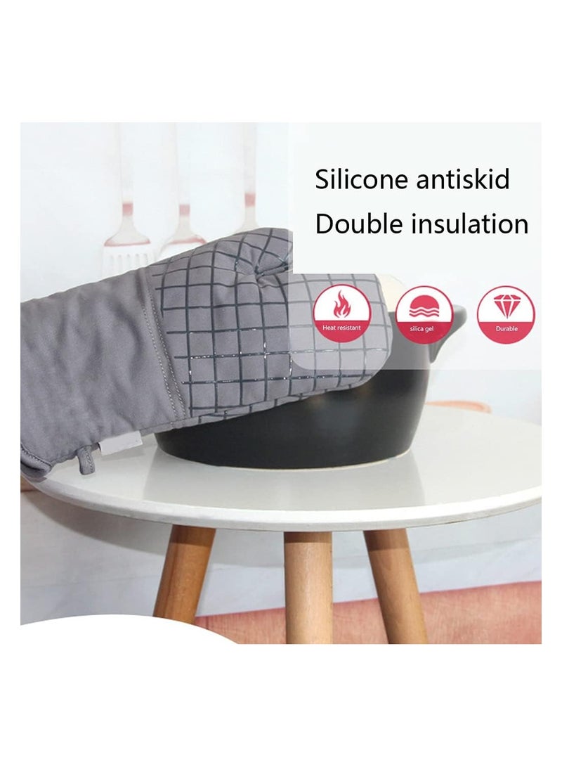 Oven Mitts and Pot Holders Sets, 550°F High Heat Resistant Oven Mitts with Kitchen Towels Thick Cotton Oven Gloves with Non-Slip Silicone for Cooking and Baking (6Pcs, Dark Gray Small Grid)