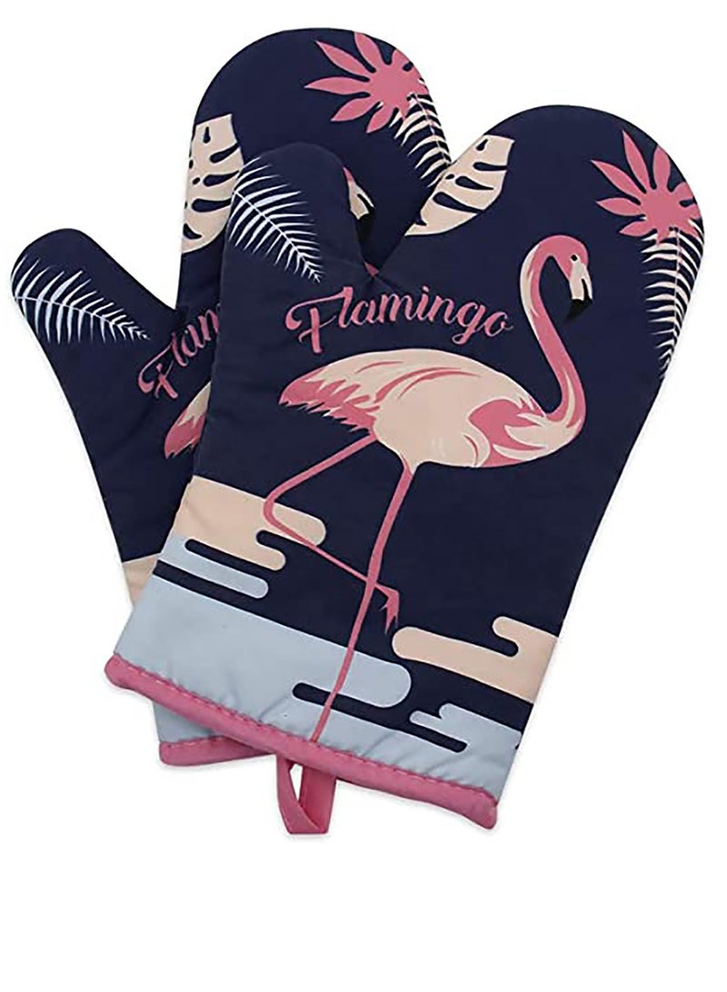 Oven Mitts Heat Resistant 500 Degrees Oven Gloves Cute Flamingo Design with Quilted Lining Hanging Loop for Cooking BBQ Baking 1 Pair