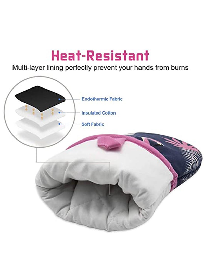 Oven Mitts Heat Resistant 500 Degrees Oven Gloves Cute Flamingo Design with Quilted Lining Hanging Loop for Cooking BBQ Baking 1 Pair