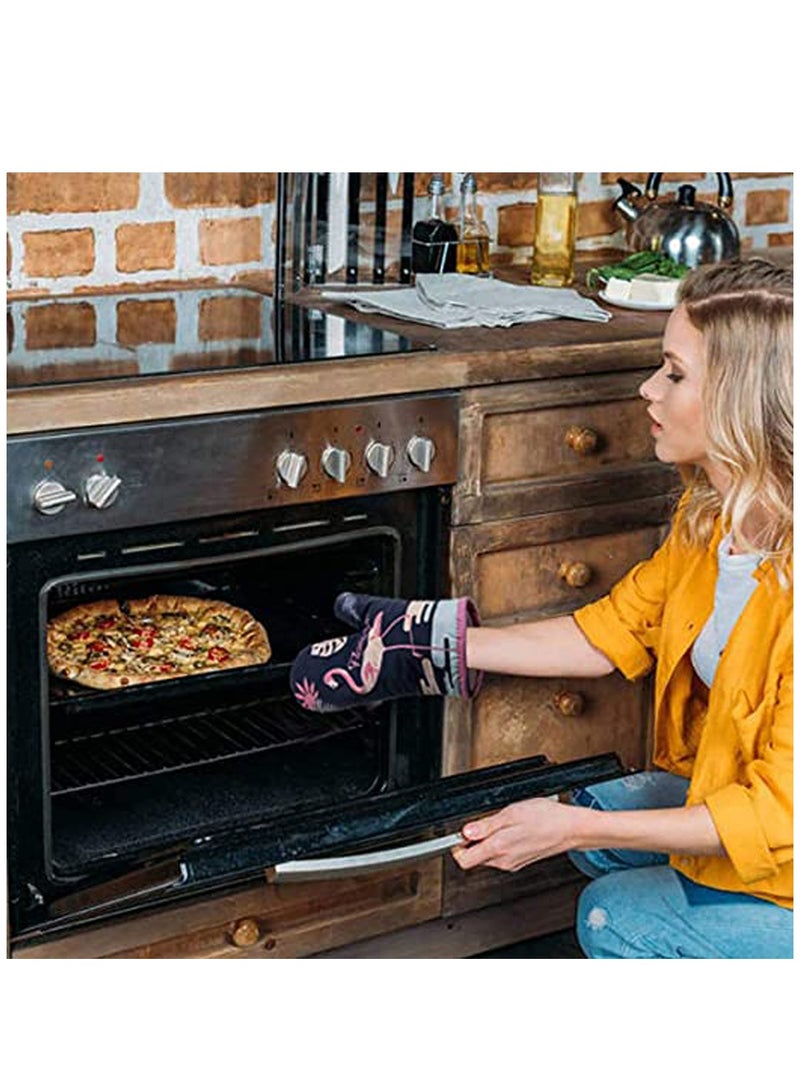 Oven Mitts Heat Resistant 500 Degrees Oven Gloves Cute Flamingo Design with Quilted Lining Hanging Loop for Cooking BBQ Baking 1 Pair