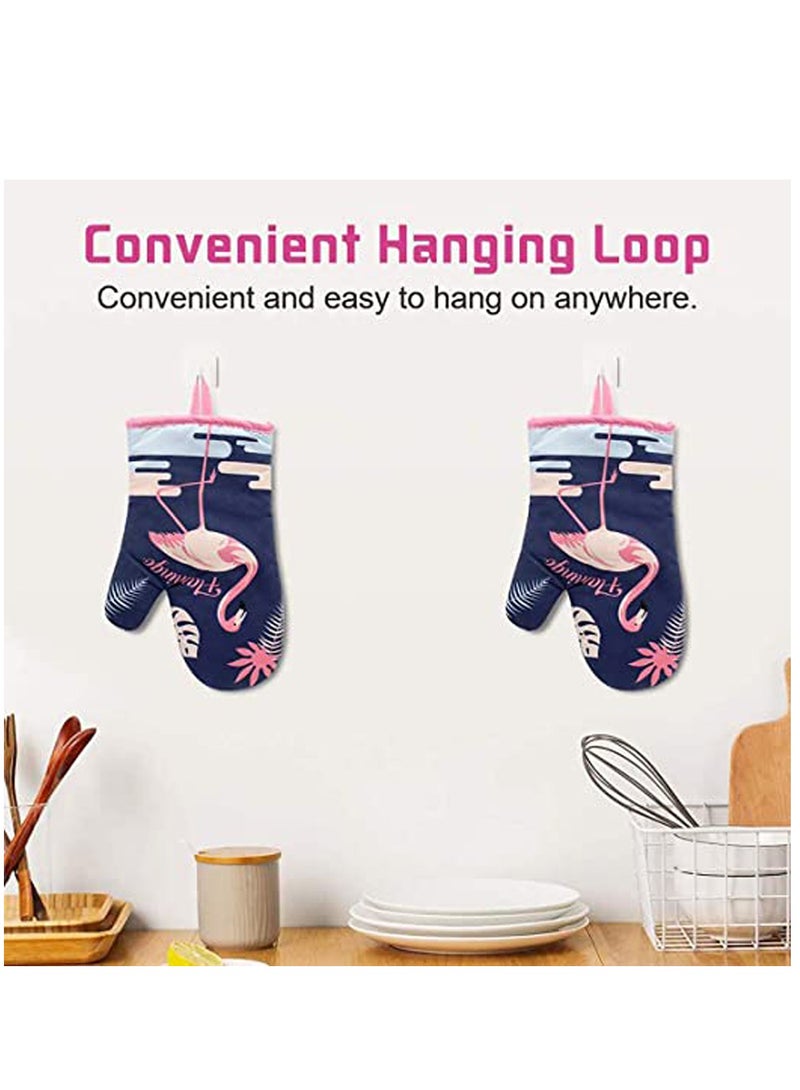 Oven Mitts Heat Resistant 500 Degrees Oven Gloves Cute Flamingo Design with Quilted Lining Hanging Loop for Cooking BBQ Baking 1 Pair