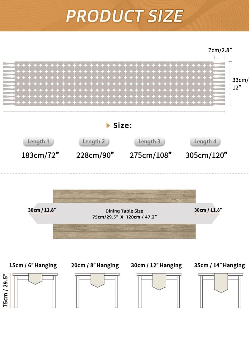 Table Runner Boho Style, Burlap Linen Handmade Rustic Table Runner, 72 Inches Long Coffee Table Runner for Dining Party Holiday, Decorative for Home Dining Tea Kitchen (Khaki Check, 13*72 Inch)