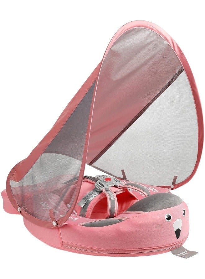 Baby swimming float, Baby Pool Float 3 Months-4 Years,Baby Float with Canopy,Tail and Harness,Non-Inflatable Infant Pool Float with Sunshade,Waterproof and Quick Drying(Pink)