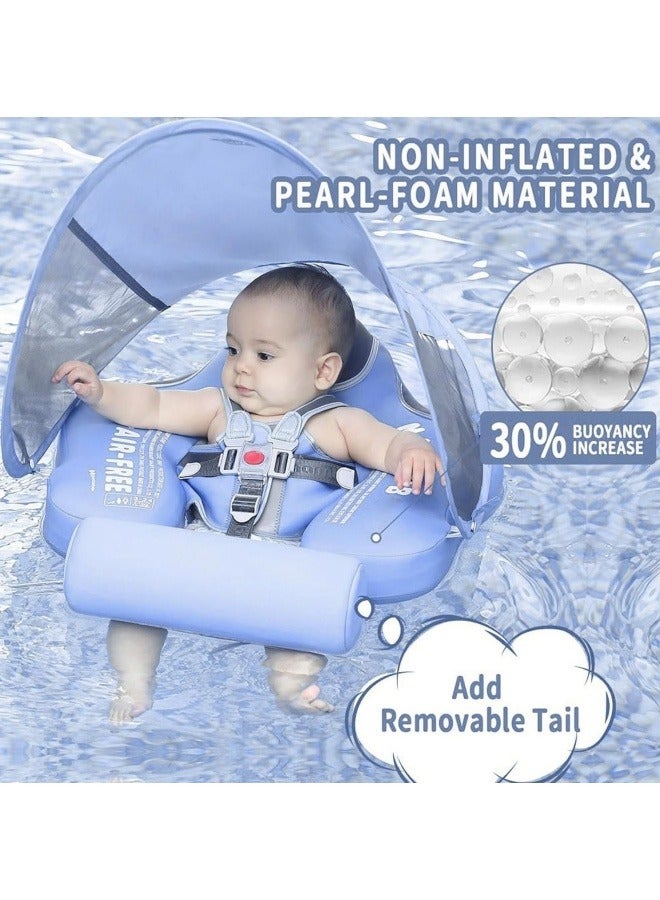 Baby swimming float, Baby Pool Float 3 Months-4 Years,Baby Float with Canopy,Tail and Harness,Non-Inflatable Infant Pool Float with Sunshade,Waterproof and Quick Drying(Pink)