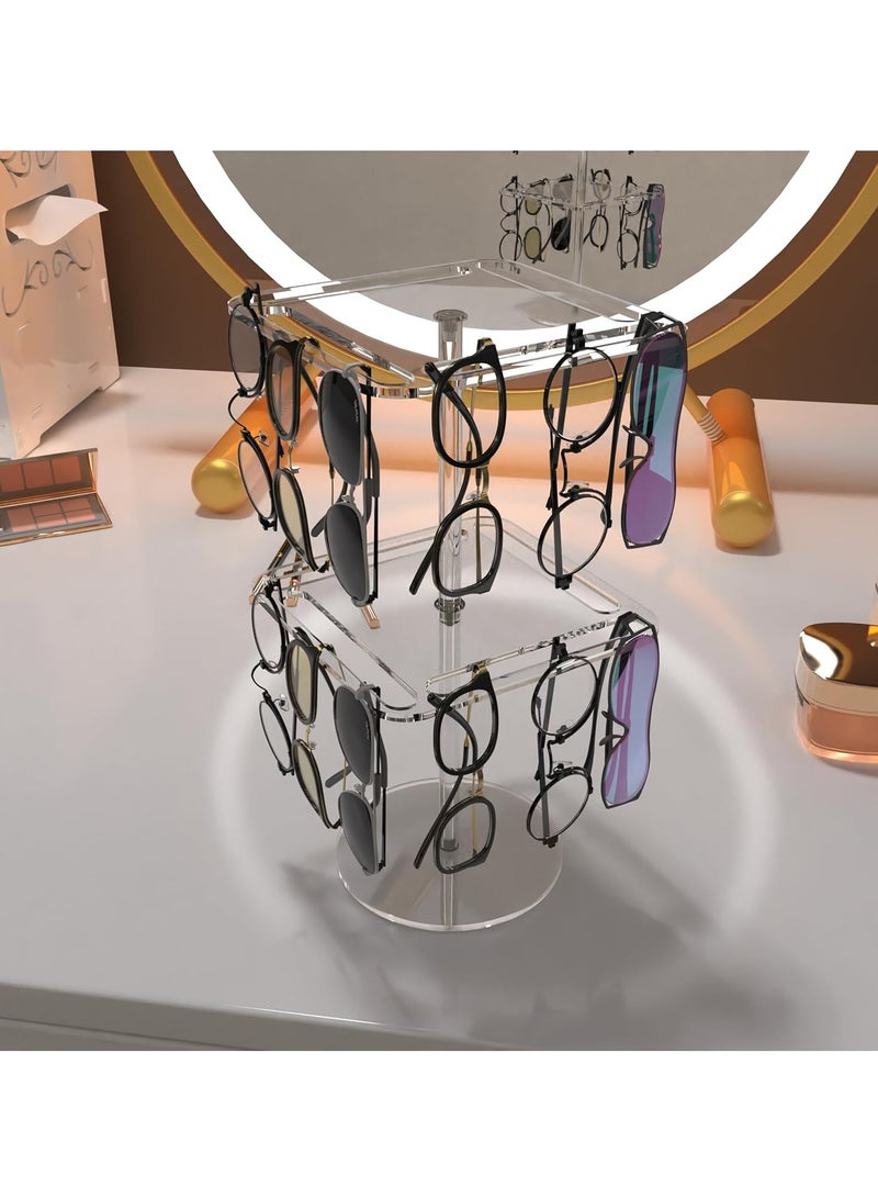 360° Rotating Acrylic Sunglasses & Eyeglasses Display Rack, Sunglasses Organizer, Double-Tier Clear Tabletop Organizer for Eyewear, for Multiple Glasses for Office & Home Decor, Unique Gifts