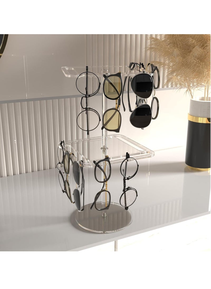 360° Rotating Acrylic Sunglasses & Eyeglasses Display Rack, Sunglasses Organizer, Double-Tier Clear Tabletop Organizer for Eyewear, for Multiple Glasses for Office & Home Decor, Unique Gifts