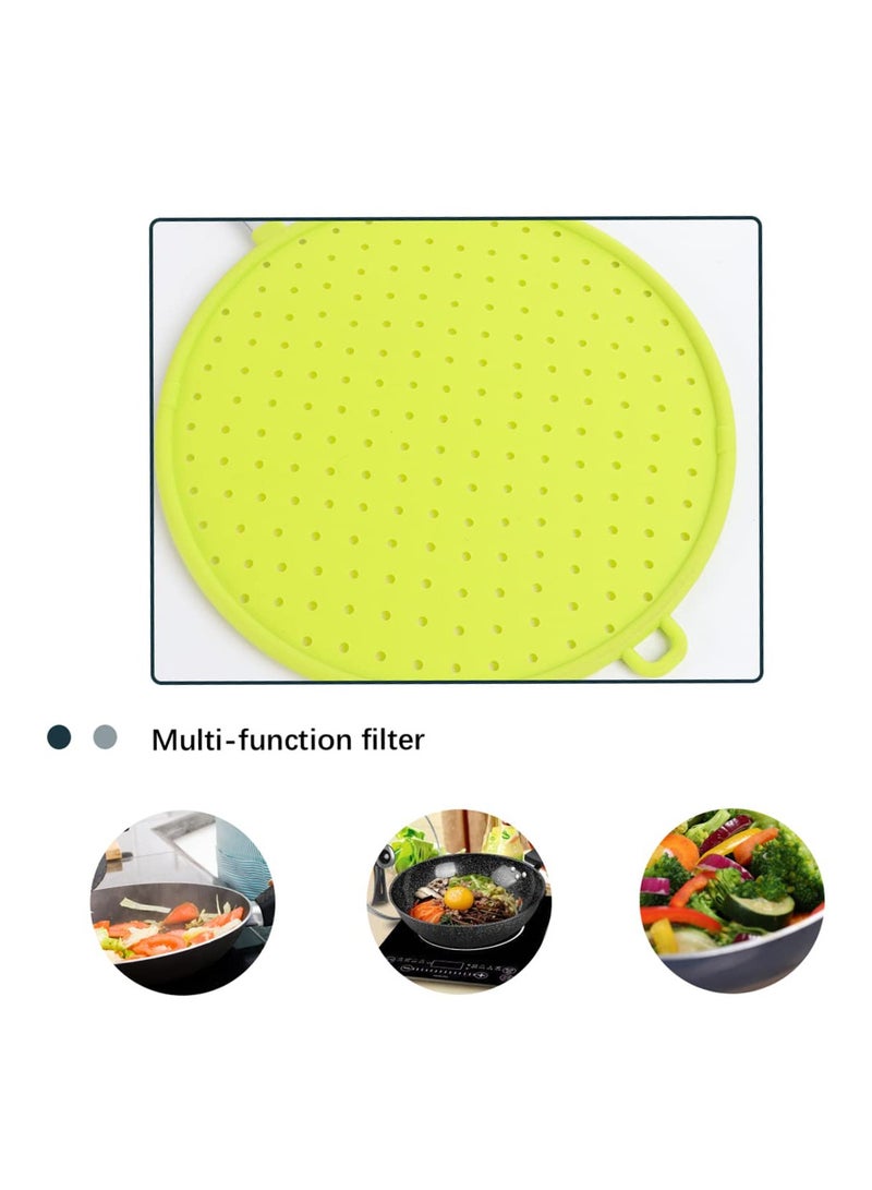 Stainless Griddle Silicone Pot Lids Skillet Pan Splatter Screen for Cooking Stove Grease Guard Grease Screen Cooking Anti Spill Lid Cover Anti Oil Pot Lid Pot Safeguard Frying Pan(Green)