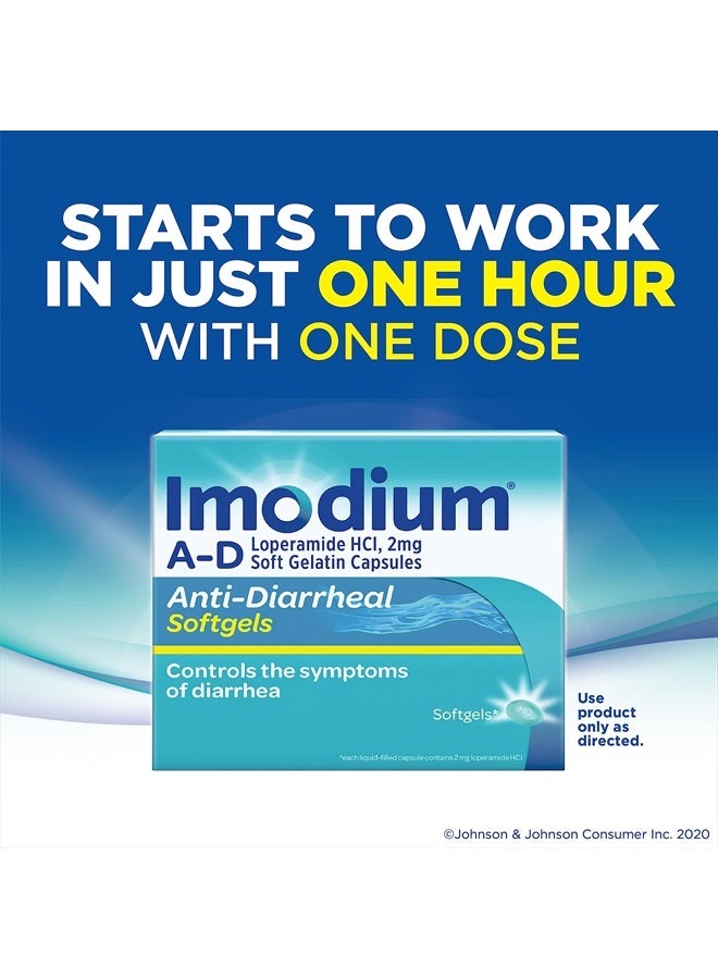 A-D Anti-Diarrheal Medicine Softgels with 2 mg Loperamide Hydrochloride per Capsule, Diarrhea Relief to Help Control Symptoms Due to Acute - 24 ct