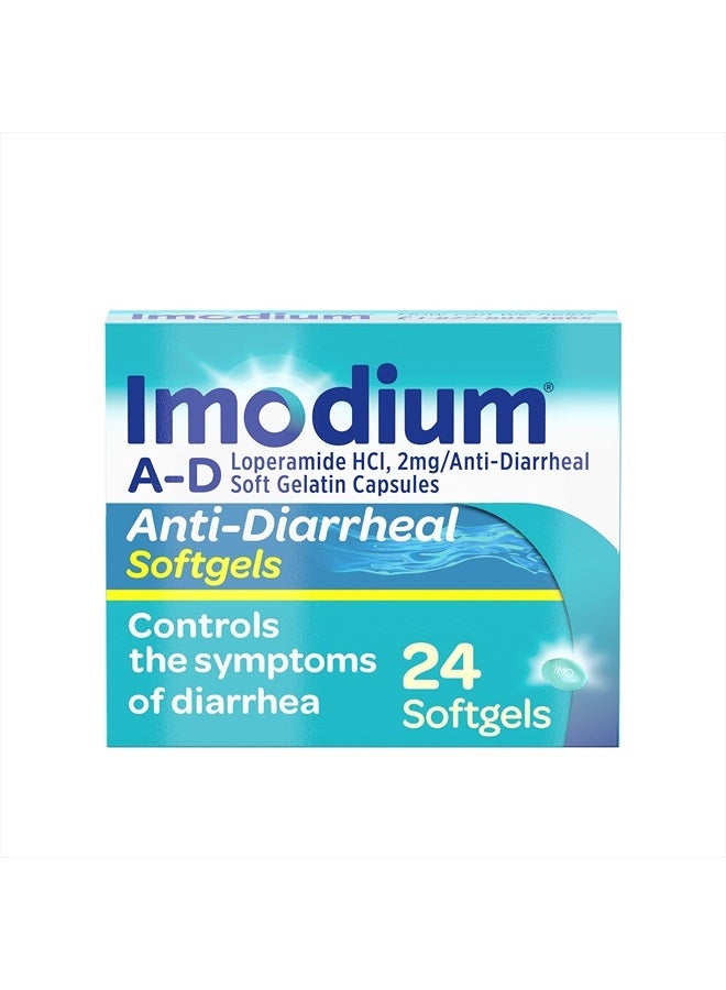 A-D Anti-Diarrheal Medicine Softgels with 2 mg Loperamide Hydrochloride per Capsule, Diarrhea Relief to Help Control Symptoms Due to Acute - 24 ct