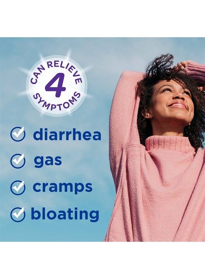 Multi-Symptom Relief Caplets with Loperamide Hydrochloride and Simethicone, Anti-Diarrheal Medicine for Treatment of Diarrhea, Gas, Bloating, Cramps And Pressure, 24 ct