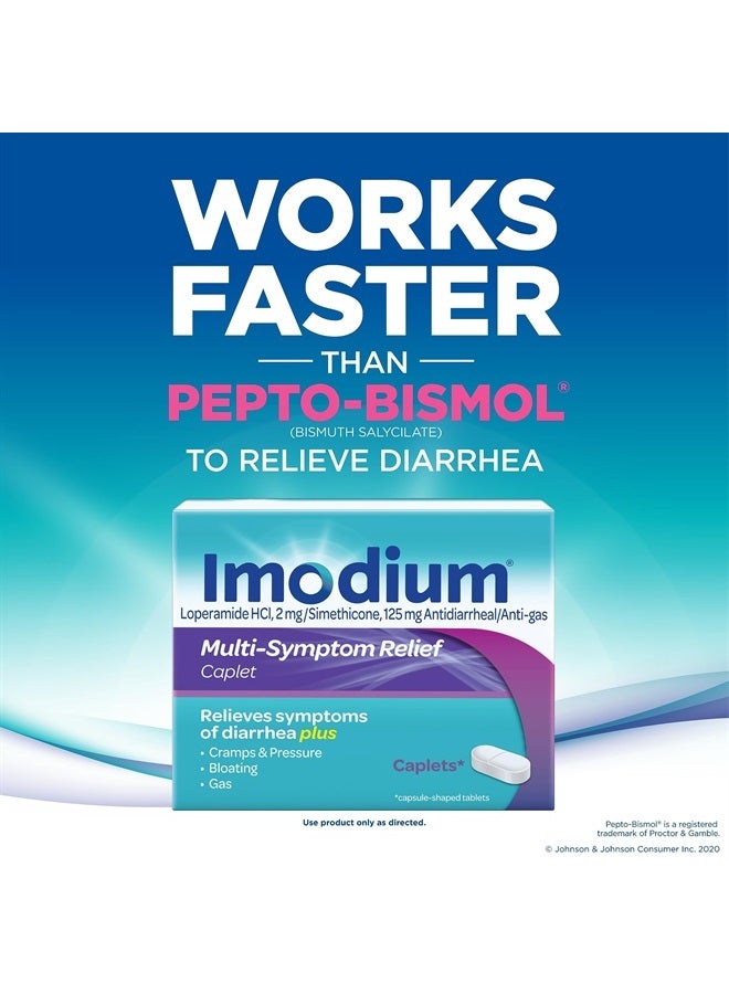 Multi-Symptom Relief Caplets with Loperamide Hydrochloride and Simethicone, Anti-Diarrheal Medicine for Treatment of Diarrhea, Gas, Bloating, Cramps And Pressure, 24 ct