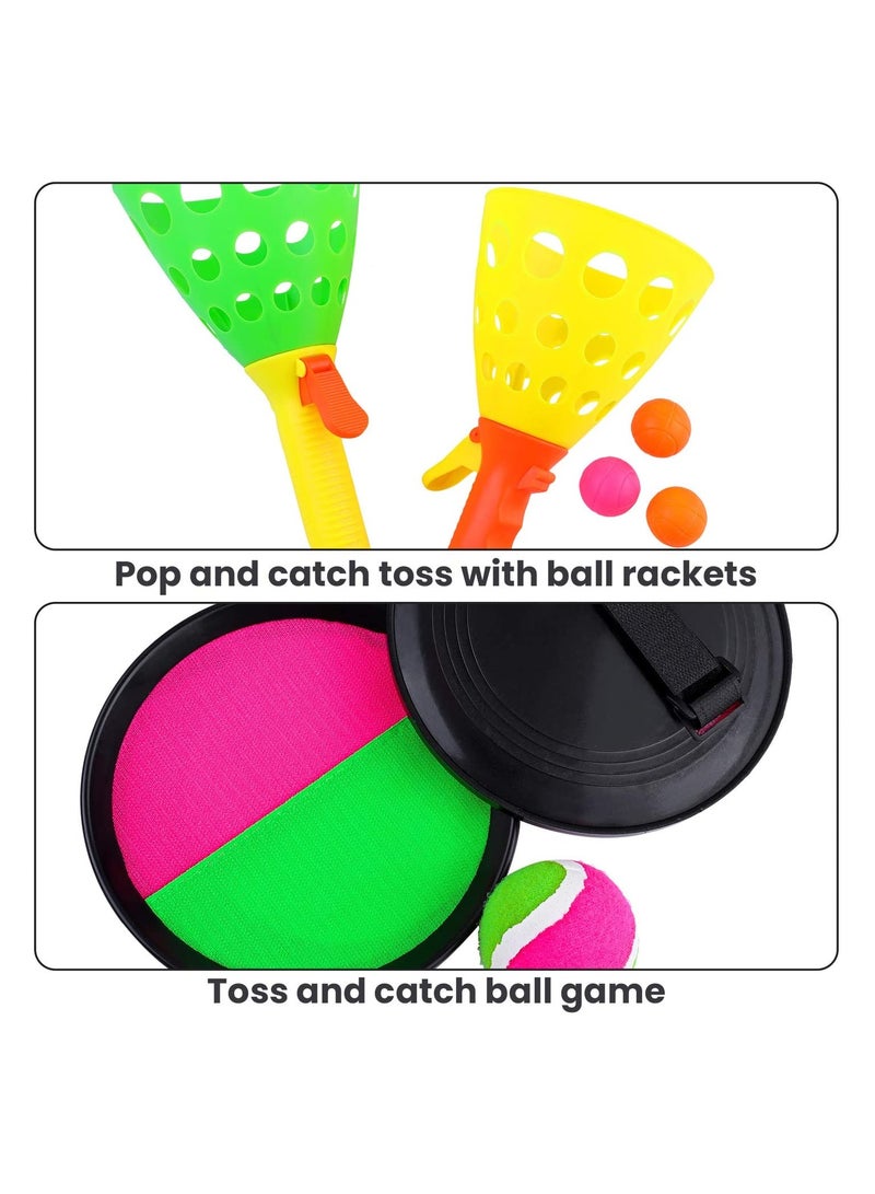 Toss and Catch Balls Game Set Pop Launcher Basket with 4 Indoors Outdoors Toy Storage Bag, Summer Sports Sand & Beach Toys for Kids Gifts