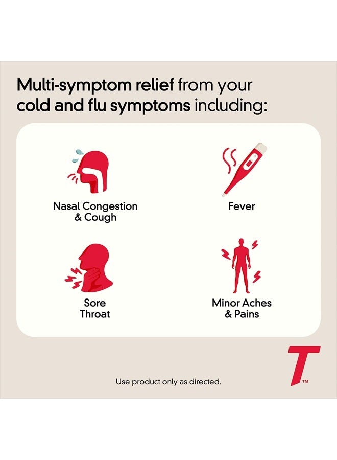 Cold + Flu Severe Medicine Caplets for Cold, Flu, Fever & Cough Relief, 50 Pouches of 2 ct.