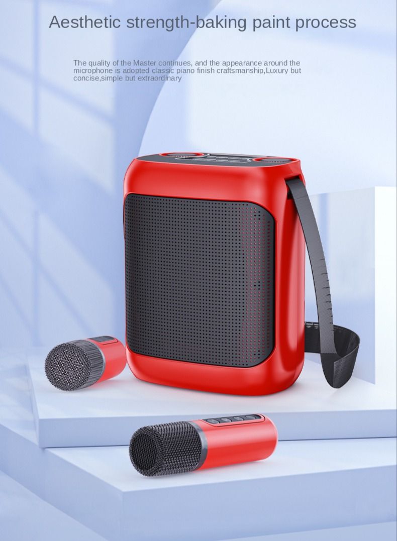 Outdoor Karaoke Straps Speaker with Dual UHF Wireless Bluetooth Mic Speaker with Microphone