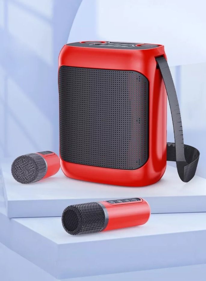 Outdoor Karaoke Straps Speaker with Dual UHF Wireless Bluetooth Mic Speaker with Microphone